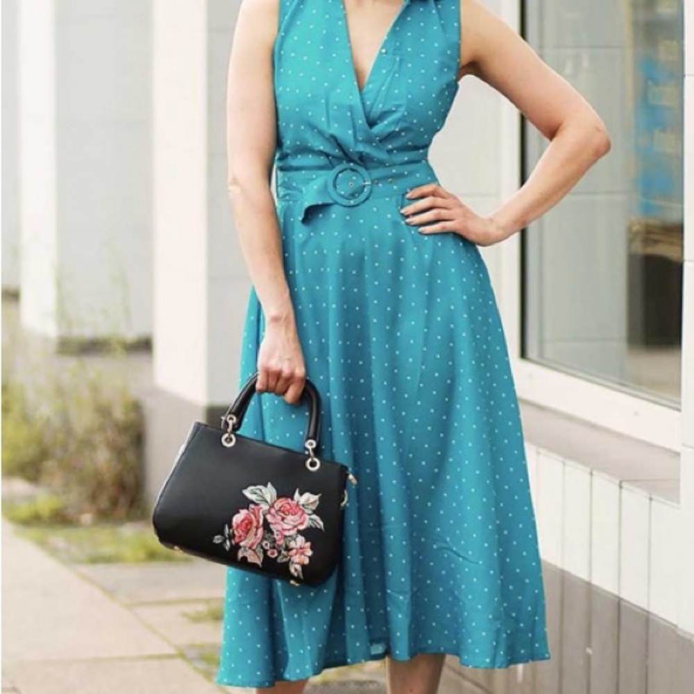 Timeless London Teal Polka Dot Shirtdress